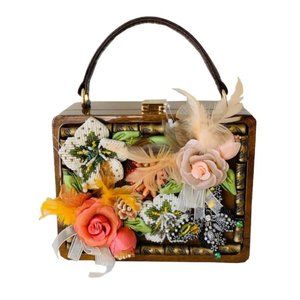 Melany Handmade Wood Handbag with Flower Detail